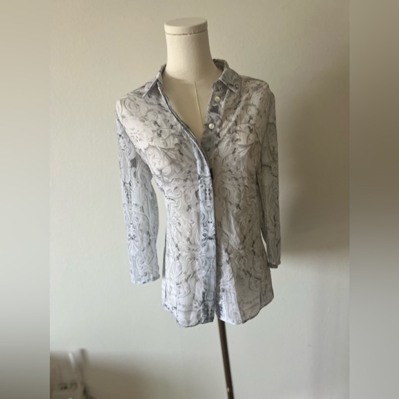 Ted Baker London Sew in Love grey and white sheer button up - Picture 8 of 10